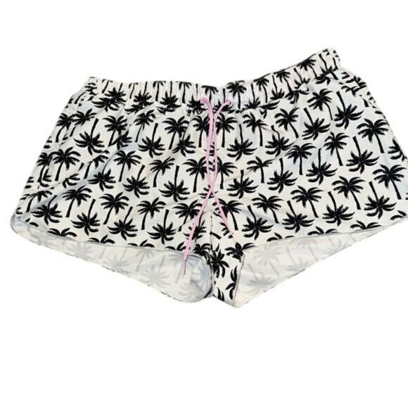 Old Navy Womens Palm Tree Print Swim Shorts L Polyester Black & White - Picture 1 of 7